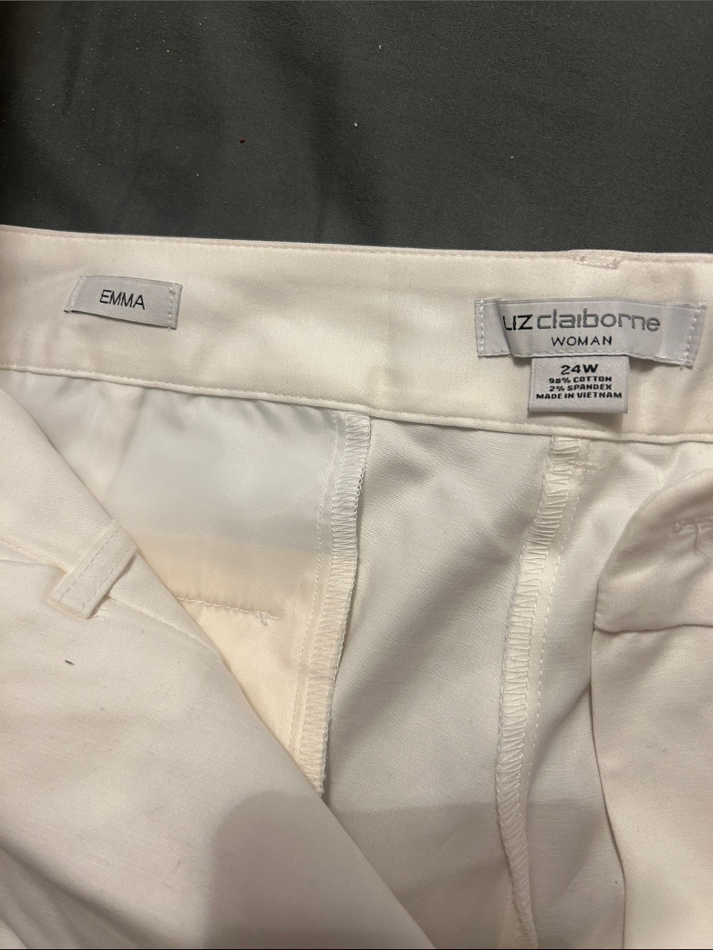 Liz Claiborne White Emma Stretch Cotton Blend Pants
